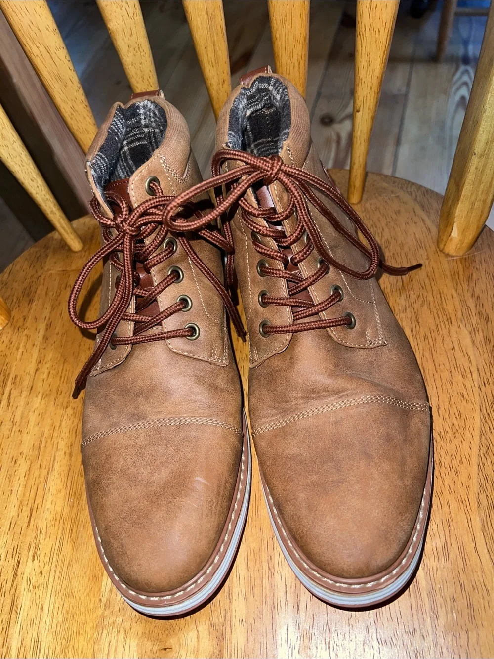 Ferro Aldo Men's Brown Chukka Burt Boots with Plaid Lining 6.5
